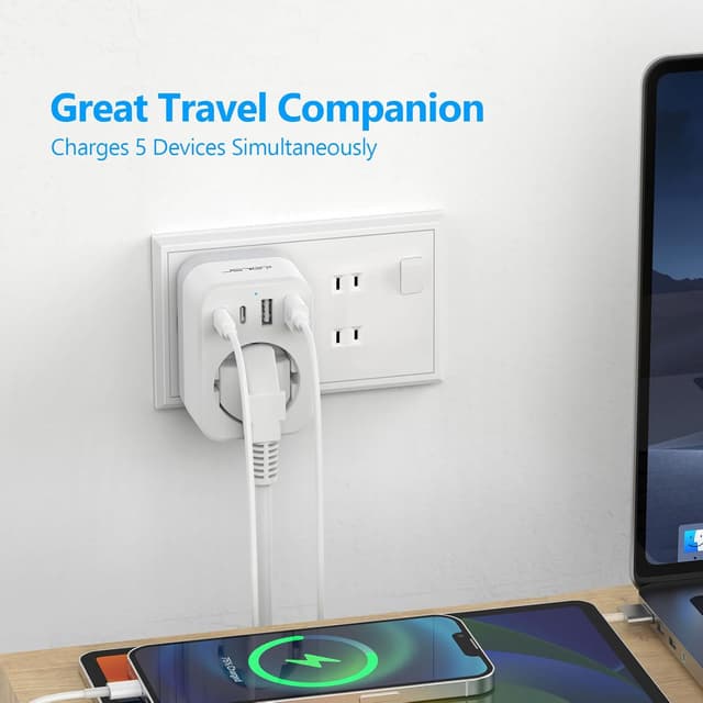 Detalle 2 de JSVER Adaptateur prise Japon 5 en 1 Type A avec 2 USB-A et 2 USB-C (17 W)