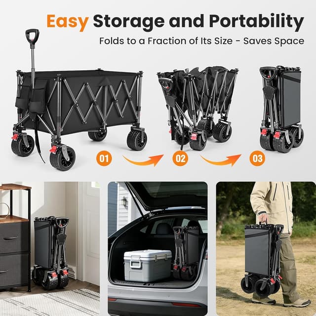 Detalle 2 de YEAUPE PRO 200L Festival Trolley on Wheels (Large Folding Wagon) in black