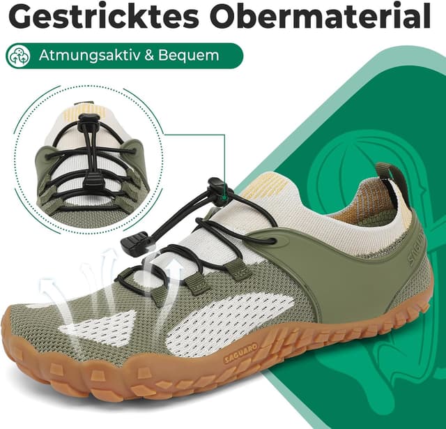 Detalle de SAGUARO Knit Barfußschuhe mit Zero-Drop, rutschfester Sohle & breiter Zehenbox (Gr. 36–48)