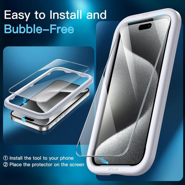Detalle 2 de JETech Protection d’écran en verre trempé pour iPhone 15 Pro 6,1 pouces (lot de 2) — sans bulles, HD transparent