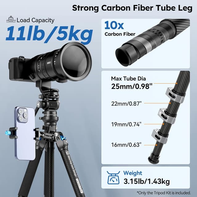 Detalle 2 de Sirui L-224FL+KV-5 Carbon-Reisestativ Set 1,43 kg