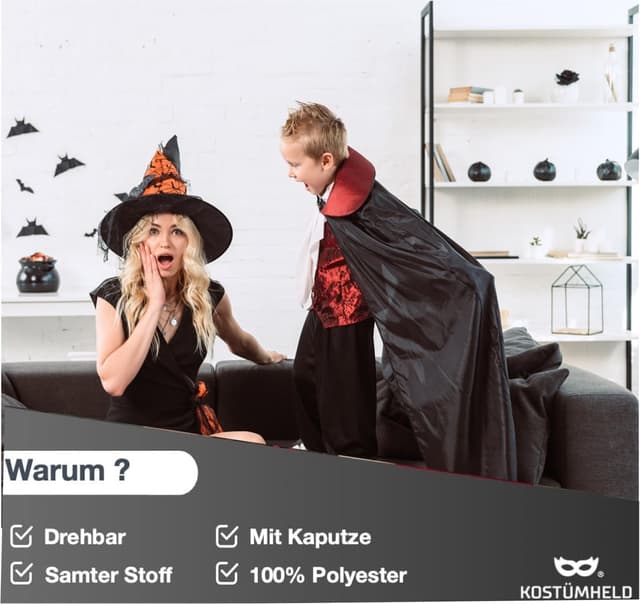 Thumbnail 4 de TK Gruppe Umhang mit Kapuze Vampir 1 Stück 🎭