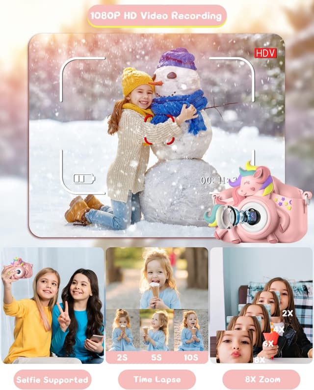 Detalle de Gofunly Kids Camera (1080P HD) with 32GB Card, 2.0-inch Screen and Case Strap — selfie toy for ages 3–12