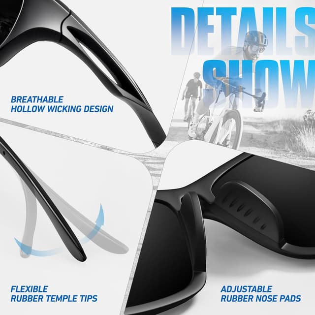 Detalle de LINVO Polarised Sports Sunglasses (UV400) – wrap-around cycling, driving, fishing and running shades