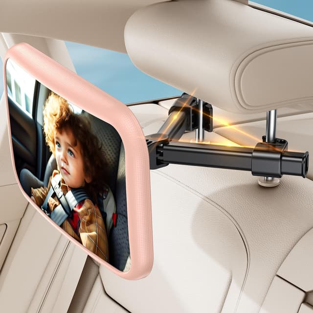 Detalle de Mirrorsafe Baby Car Mirror Pink – rear-facing baby seat mirror with 360° rotation and shatterproof view