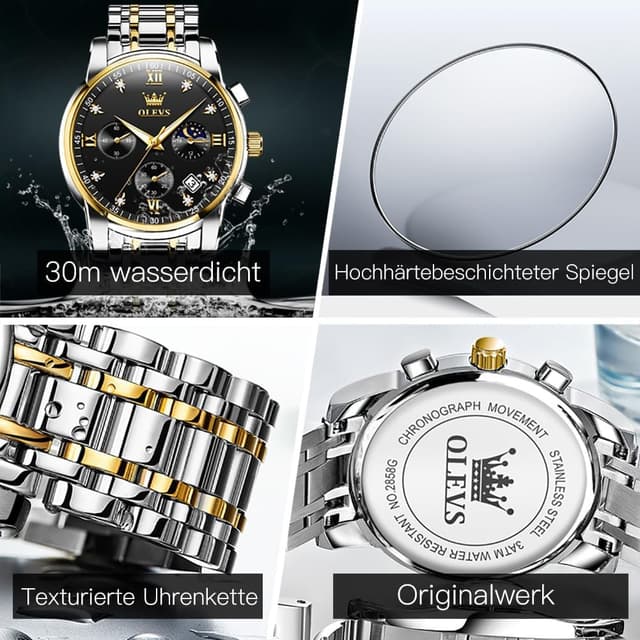 Detalle 1 de OLEVS Herrenuhr 42 mm Quarz mit Datum