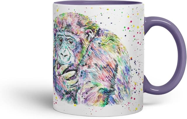 Detalle 1 de Vixar Gorilla Ape Monkey Animals 11oz Coloured Ceramic Mug (Purple)