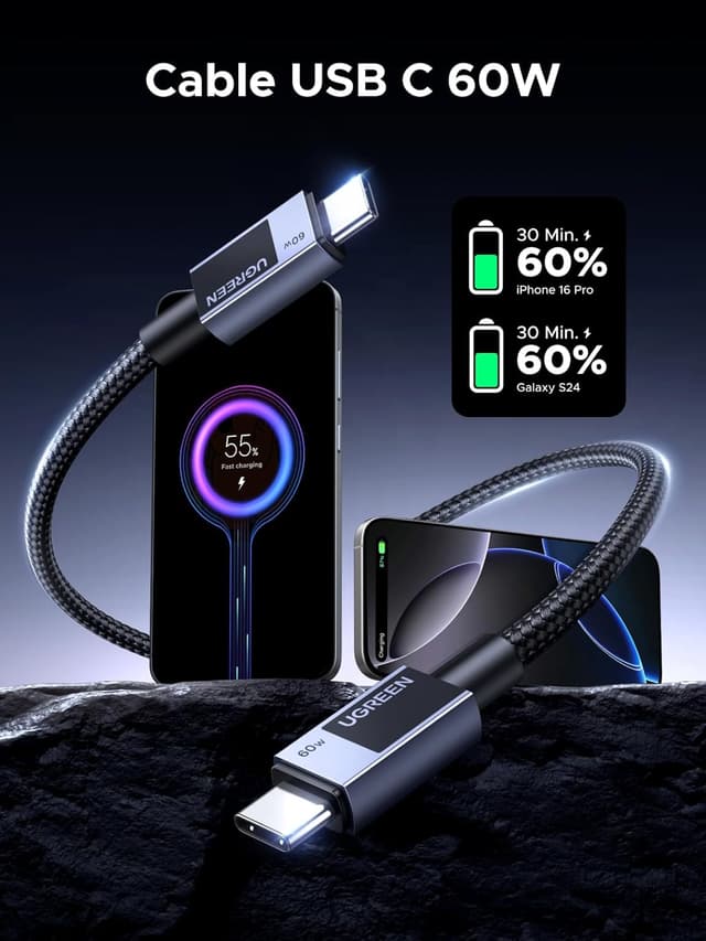 Detalle 2 de UGREEN Cable USB C 60W - Carga Rápida para Dispositivos ⚡