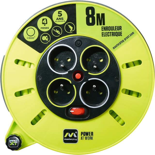 Detalle 1 de Nexus Elektro-Kabeltrommel in Grün (61266) mit 4 Steckdosen, 8 m Anschlusskabel und Kurbel