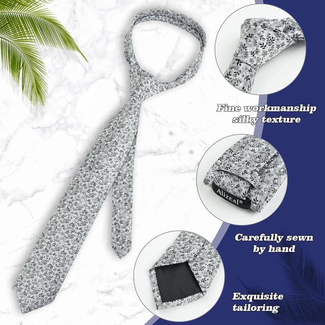 Detalle 2 de Alizeal Floral Tie Set 8cm with Pocket Square