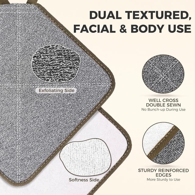 Detalle 2 de ZOMCHI 3PCS serviettes/démaquillantes exfoliantes double face pour visage et corps (fumé)
