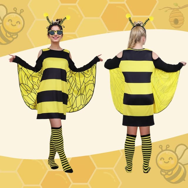 Detalle 2 de DUDUMILA Bienen-Kostüm für Erwachsene inkl. Accessoires für Fasching & Karneval