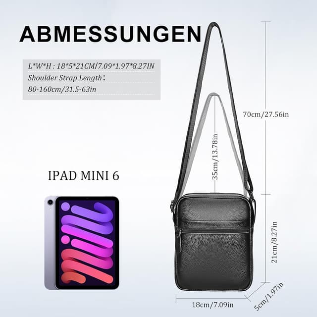 Detalle 2 de Leathario Herren Umhängetasche aus echtem Leder – Schultertasche mit verstellbarer, gepolsterter Tragegurtsystem