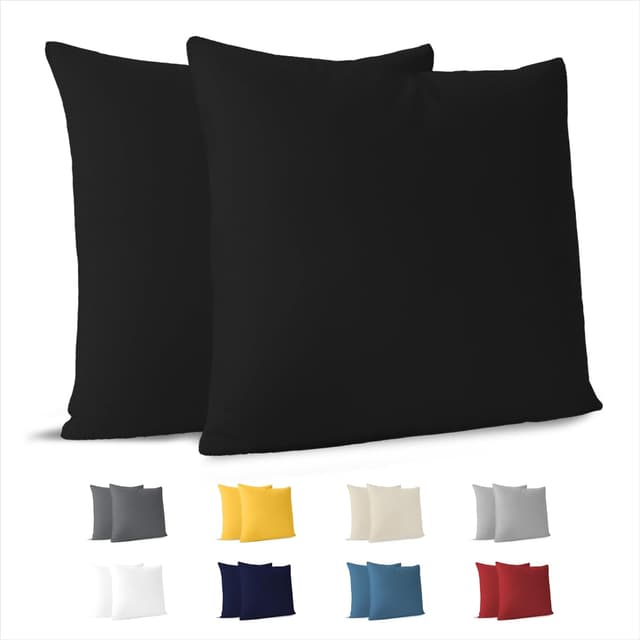 Detalle de Dreamzie Kissenbezug 40x40 cm (Set mit 2) aus 100% Jersey-Baumwolle – schwarz