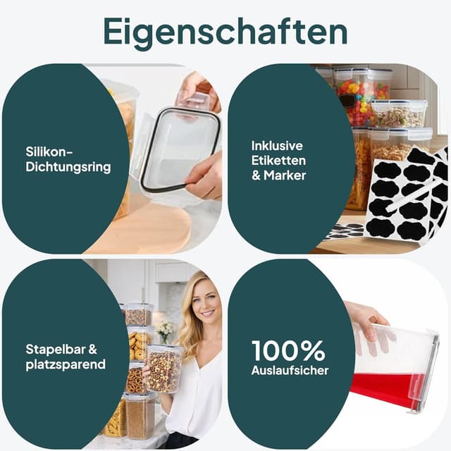 Detalle de uandu luftdichte Vorratsdosen mit Deckel – 24er Set BPA-frei (für Küche, inkl. Stift & Etiketten)