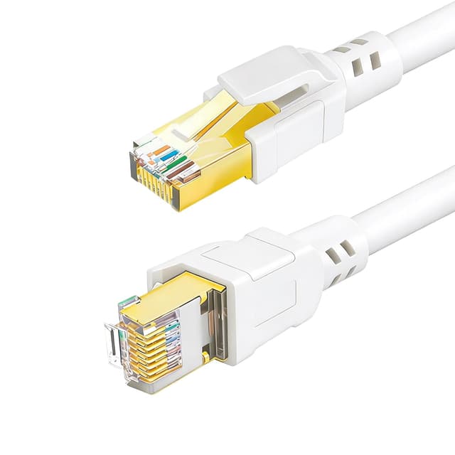Detalle de DDMALL Cat8 Ethernet-Kabel 15 m (F/FTP, 2000 MHz, 40 Gbps) mit vergoldetem RJ45 – weiß