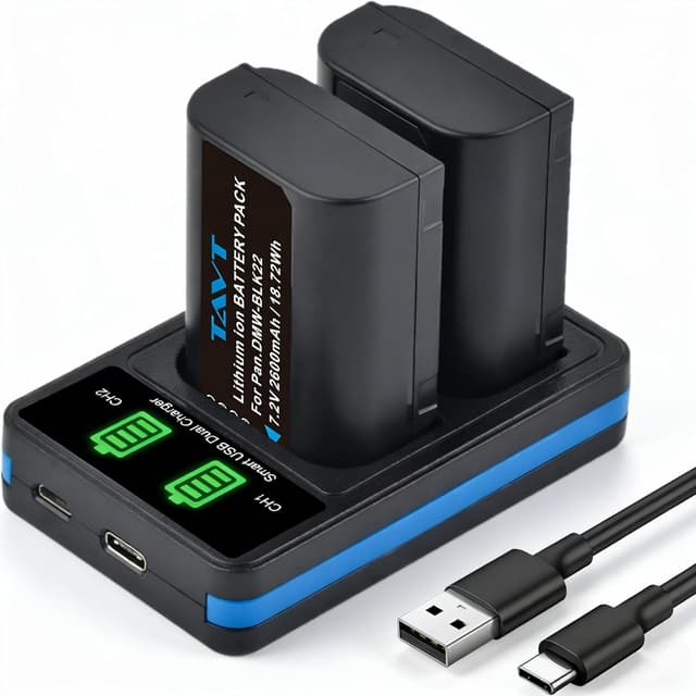 Detalle de Batterie Panasonic DMW-BLK22 2600mAh, doppio caricatore