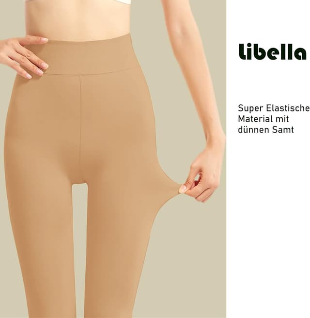 Detalle 2 de Libella collant termico donna con fodera interna invernale caldo coprente, treggings senza cuciture e vita alta