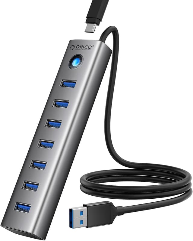 Detalle de ORICO 7-Port USB 3.0 Hub (Aluminium) with 100 cm USB Cable, up to 5Gbps data