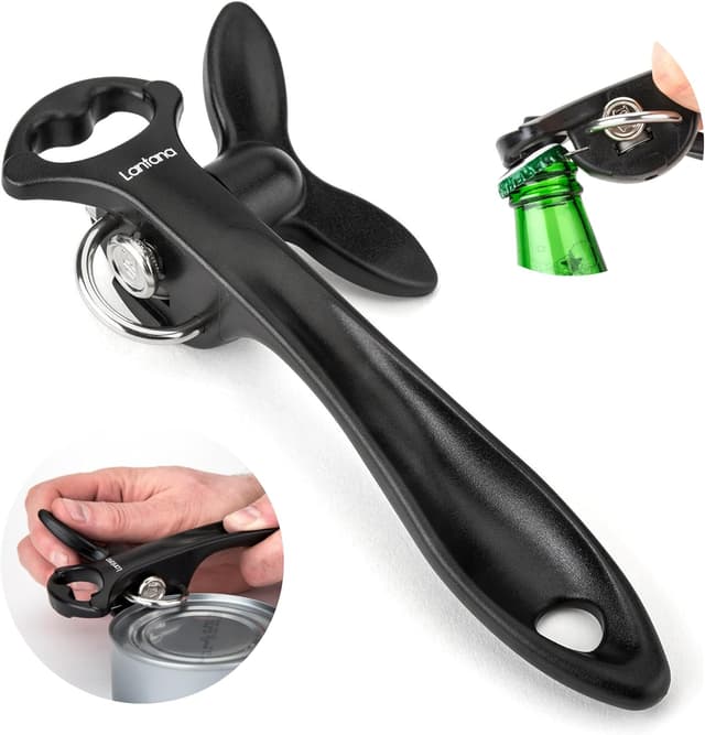 Detalle de Lantana can opener with smooth edge & bottle cap lifter (manual safety tin opener) - Black/Stainless Steel