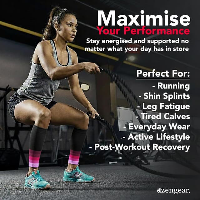 Detalle 2 de aZengear Calf Compression Sleeves (L–XL) for Shin Splints, Calf Support & Muscle Cramps – Pink/Black