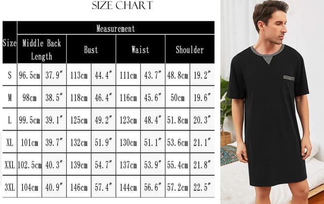 Detalle 2 de Enjoyoself Herren-Nachthemd aus Baumwolle (90% Baumwolle, 10% Elasthan) – kurzarm, knielang