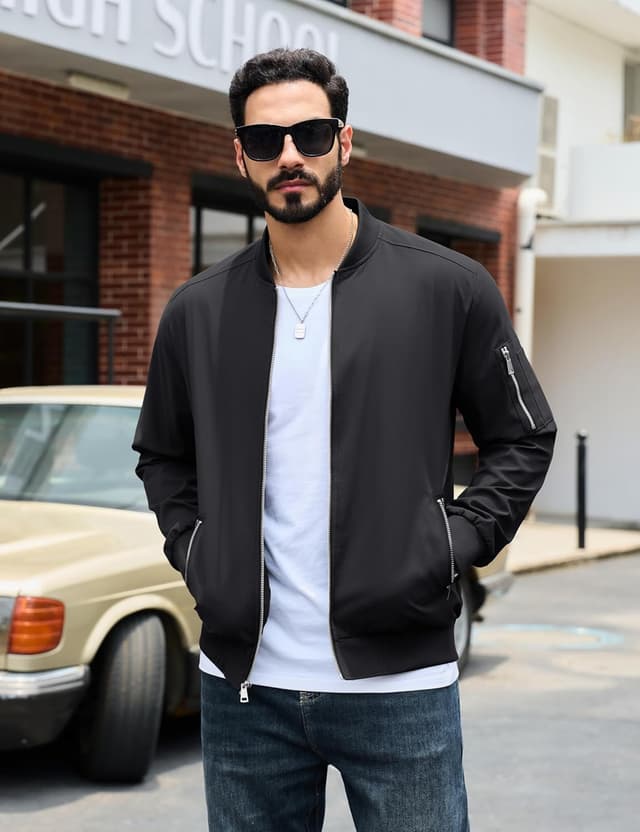 Detalle 2 de TACVASEN Herren Bomberjacke – leichte Übergangsjacke im Fliegerjacken-Stil mit Reißverschlusstaschen