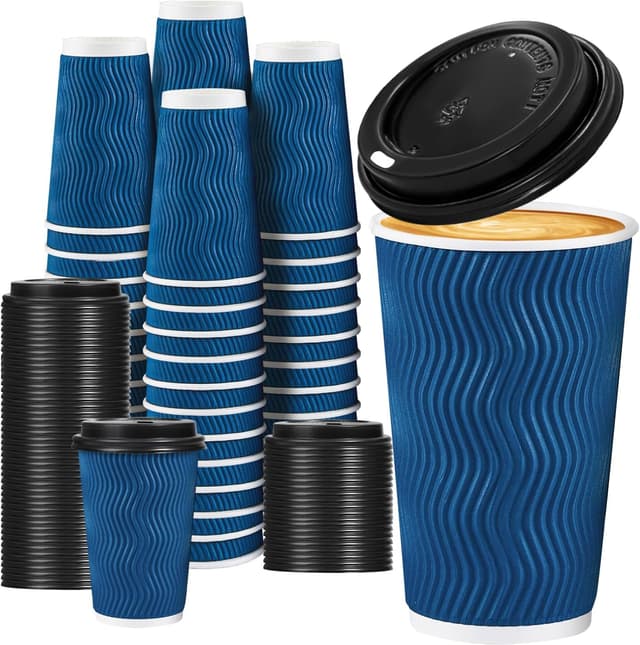Detalle de Lamosi 16 oz Disposable Coffee Cups with Lids (50-Pack) — paper insulated hot drink cups