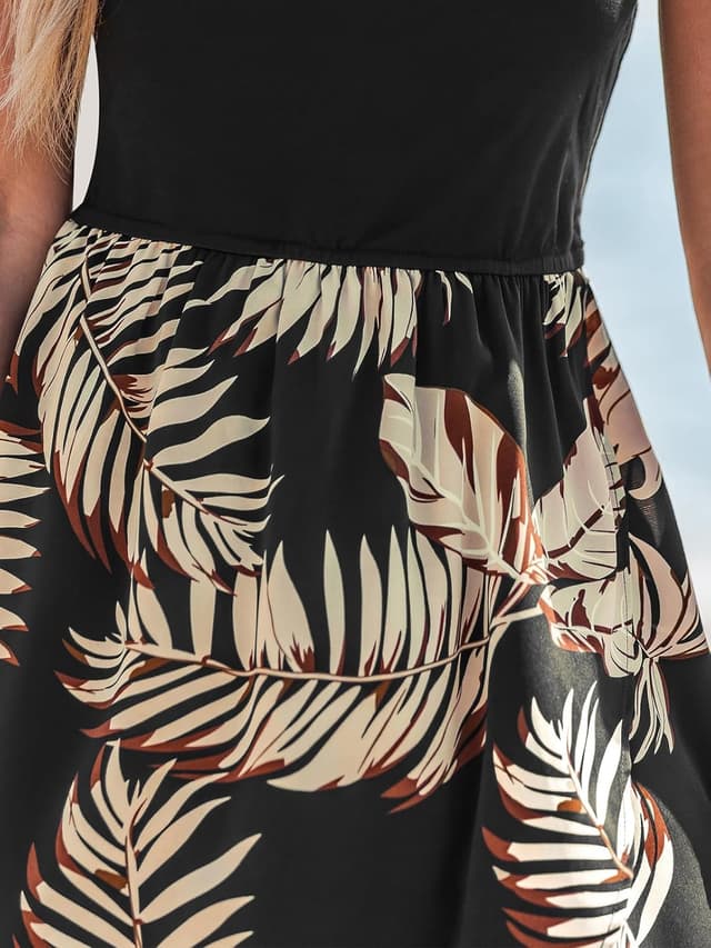 Detalle de CUPSHE Robe d’été mi-longue trapèze pour femme, col en cœur, sans manches, ourlet fendu