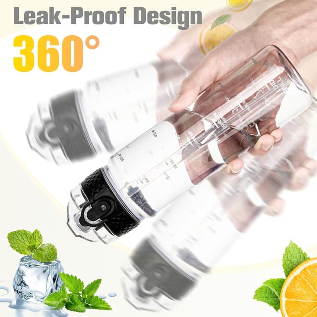 Detalle de GOPPUS 500ml Kids Water Bottle with Straw, Flip Top Lid & Time Markings (BPA-free Tritan)