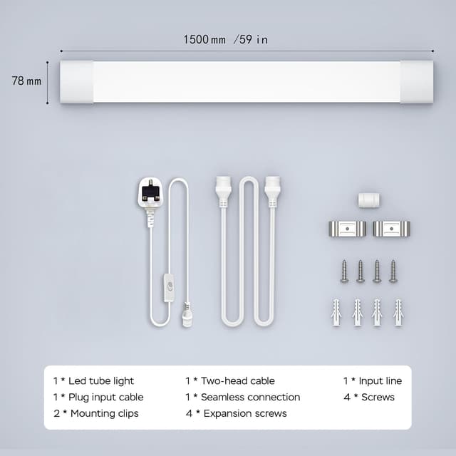Thumbnail 6 de Amdelne 6000k LED Batten Light (5FT / 150CM, 45W) Plug-in IP65 strip for garage, kitchen and more