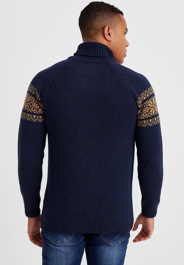 Detalle de Leif Nelson pull à col roulé homme en tricot norvégien à motif d’hiver