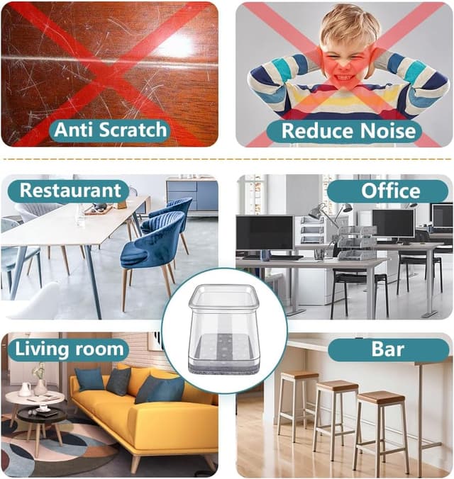 Detalle 2 de 24 Pack Square Silicone & Felt Chair Leg Floor Protectors (Fit 27–40mm)