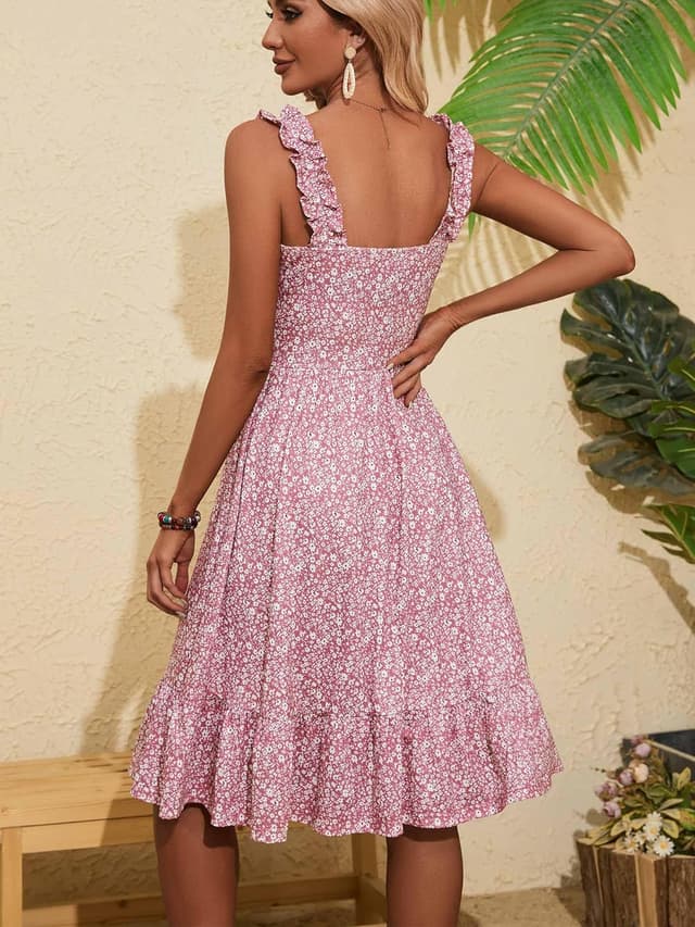 Detalle de ZABERRY Womens Summer Midi Dress 2026 with Elastic Straps, Square Neck & Floral Print