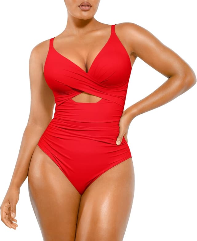 Thumbnail 6 de SHAPELLX Tummy Control V-Neck Ruched One-Piece Swimsuit with Built-in Bra