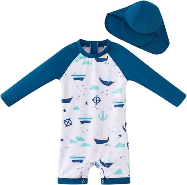 Detalle de UMELOK Baby Badeanzug mit Sonnenhut und UPF 50+ UV-Schutz