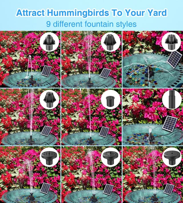 Detalle de SZMP Solar Fountain Pump Kit with Glass Solar Panel, 10 DIY Nozzles & 9.84ft Power Cord