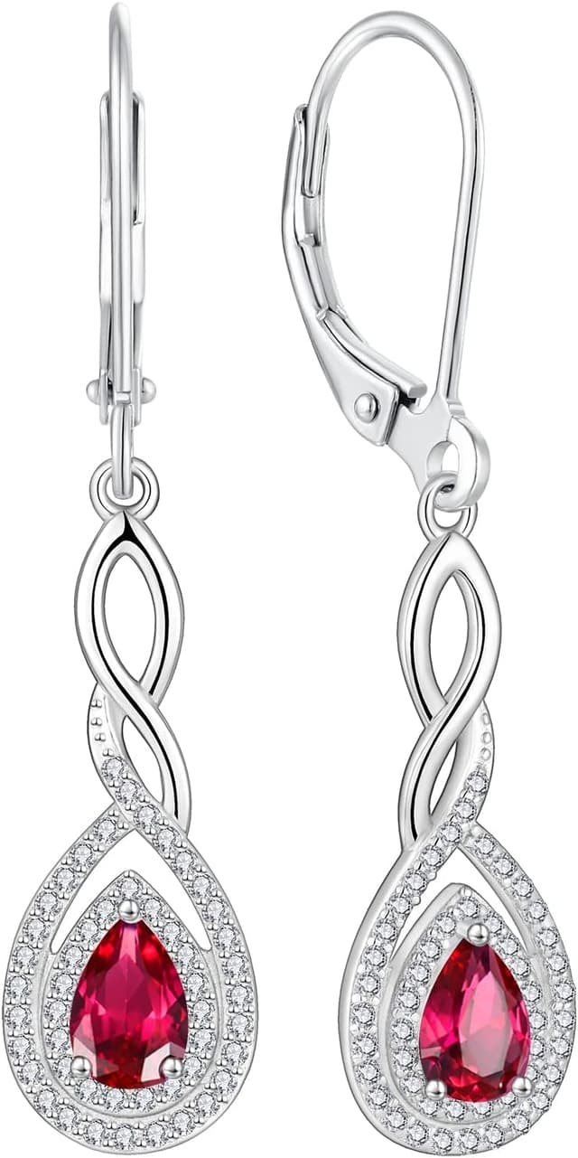 Detalle de FJ Damen Ohrringe Geburtsstein Infinity – 925 Sterling Silber Tropfen mit Zirkonia, hängend