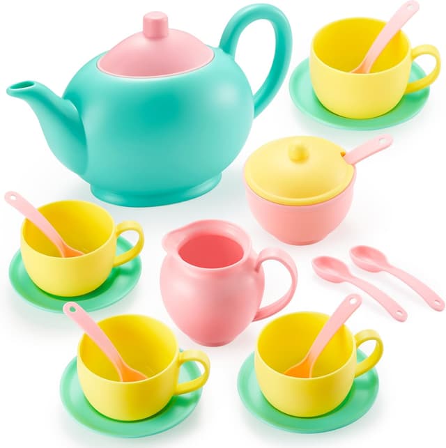 Detalle de JOYIN Pretend Play Tea Party Set (18 pcs) BPA & PVC-free plastic tea set