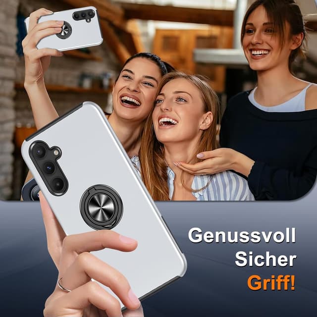 Thumbnail 6 de Vaki Handyhülle für Samsung Galaxy A35 5G mit 360° magnetischem Ringständer und Schutzfolie (Silber)