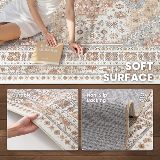 Detalle 2 de zesthome 9x12 Stain Resistant, Washable Area Rug with Non-Slip TPR Backing (Orange)