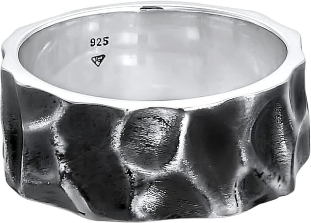 Detalle de Kuzzoi Bague pour homme en argent sterling 925 martelé, large (10 mm) et oxydée, taille 54-66