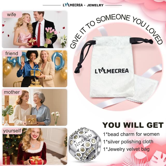 Thumbnail 6 de LMLMECREA Damen Geburtsstein Charm aus 925 Sterling Silber (November) für Europäische Armbänder