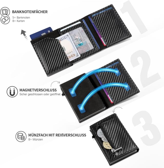 Detalle 2 de TEEHON Leder Geldbörse Herren Slim Wallet mit RFID Schutz
