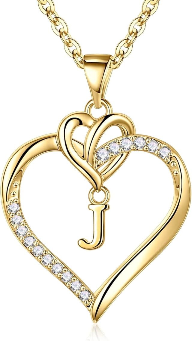 Detalle 2 de TINGN collana con iniziali a cuore A-Z placcata oro 14K con ciondolo zirconi, 45 cm