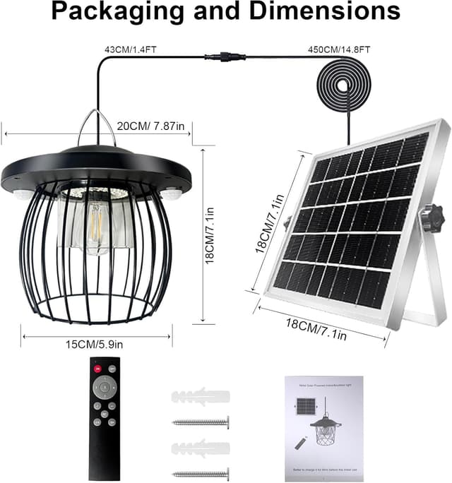 Detalle de CREATESTAR Lampada a sospensione solare LED con telecomando, IP66, sensore di movimento