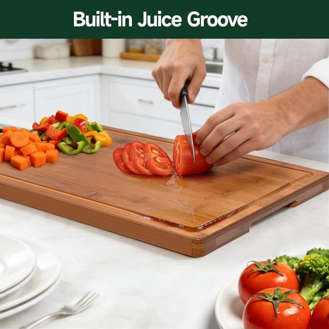 Detalle 2 de Zeawec 3-Piece Bamboo Cutting Board Set with Deep Juice Grooves (Carbonized)