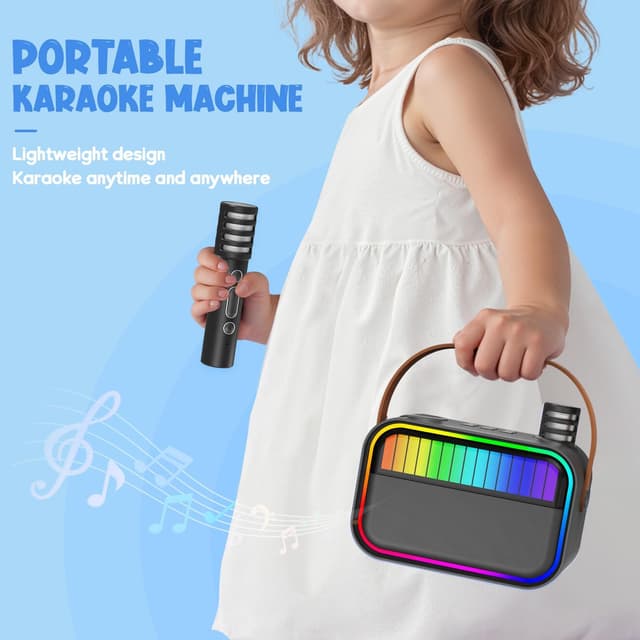 Detalle de Karaoke Machine for Kids & Adults (Black) with Portable Bluetooth Speaker and 2 Wireless Microphones