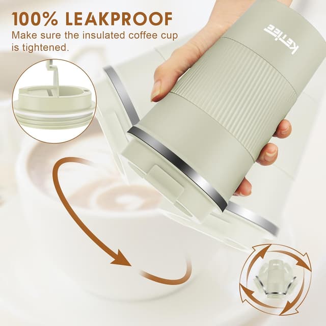 Detalle de KETIEE Thermobecher to go 510 ml (doppelwandig) mit auslaufsicherem Deckel – Creme