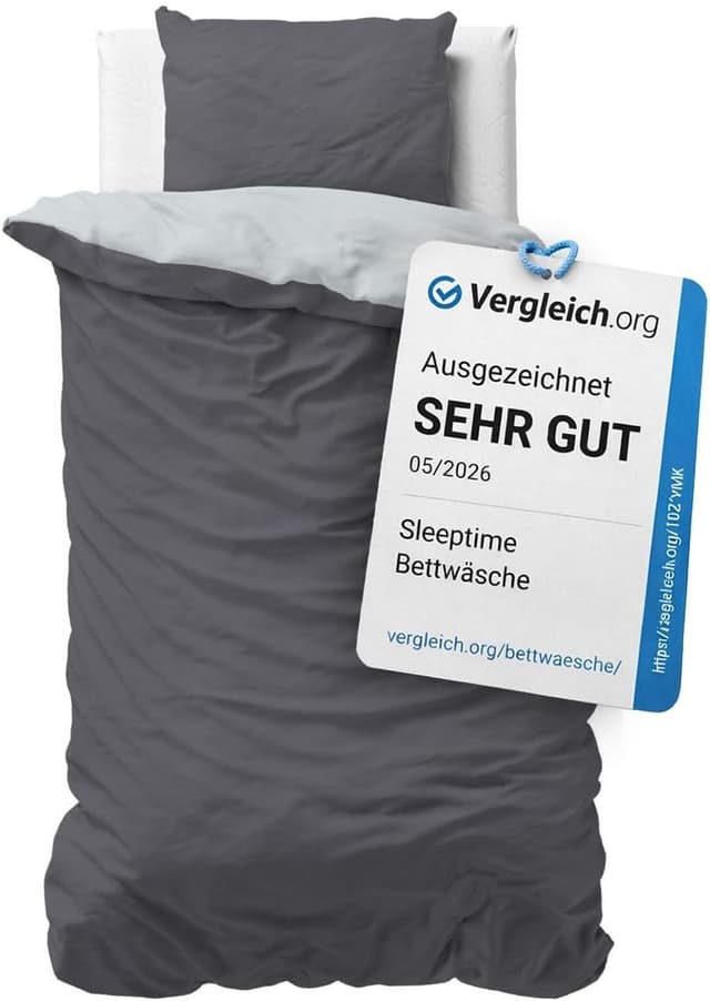 Thumbnail 6 de Sleeptime Bettwäsche 140x220 (2-teilig) aus 100% Baumwolle mit Kissenbezug 60x70 – Anthrazit Grau